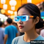 Home 22 포스트휴머니즘과 개인적 경험 - A futuristic Vietnamese woman wearing sleek smart glasses and a lightweight health-monitoring wristb...