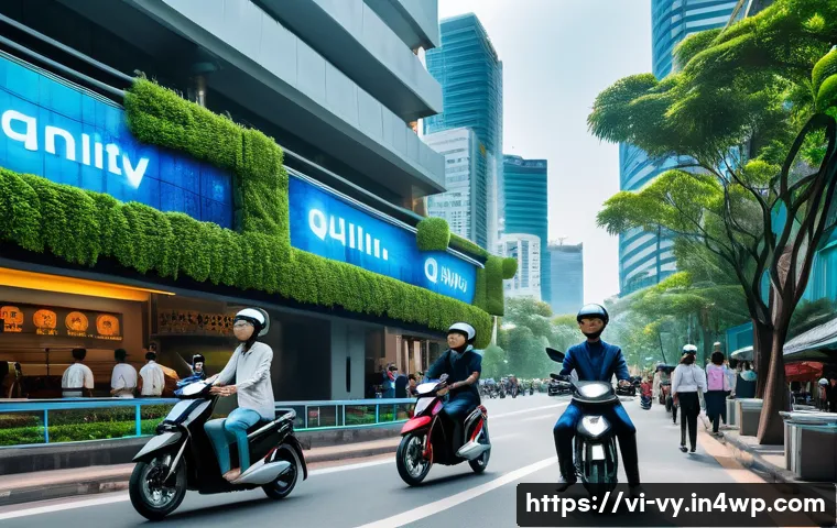 포스트휴머니즘의 철학적 기여 - A futuristic urban scene in Ho Chi Minh City blending traditional Vietnamese culture with advanced t...