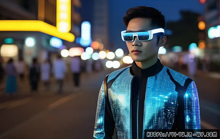 포스트휴머니즘 철학의 응용 분야 - A futuristic digital portrait of a Vietnamese young adult wearing smart glasses and a sleek, high-te...